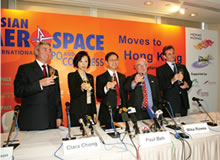 (From right) Mr Nicolas Borit, CEO of AsiaWorld-Expo Management Ltd; Mr Mike Rowse, Chairman of AsiaWorld-Expo & Director-General of Investment Promotion at Invest Hong Kong; Mr Paul Beh, President, Asia Pacific of Reed Exhibitions; Ms Clara Chong, Executive Director of Hong Kong Tourism Board; and Mr Clive Richardson, Senior Vice President, Aerospace & Defence Group of Reed Exhibitions.