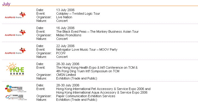 Event Calendar 2006 (July)