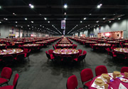 Four halls combined into a column-free venue for Hong Kong's largest-ever indoor banquet. 9,000 delegates enjoyed a sumptuous dinner around 750 tables!